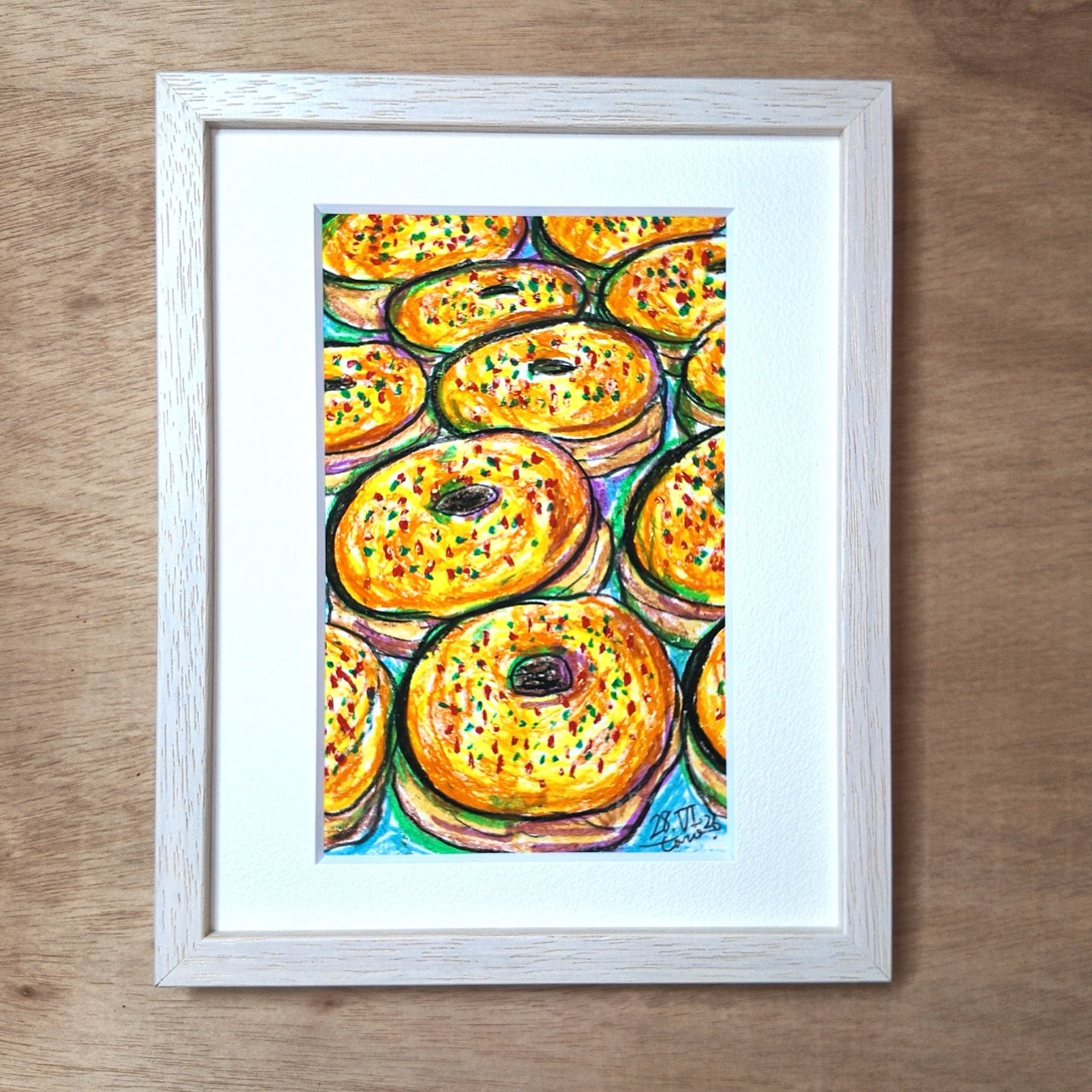 Drawing Oil Pastel on Paper "Infinity Donut (YR)"  Framed