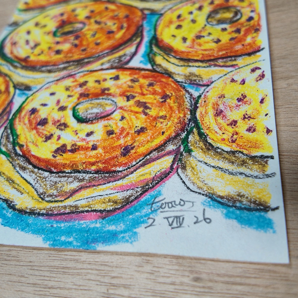 Drawing Oil Pastel on Paper "Yellow Raised"