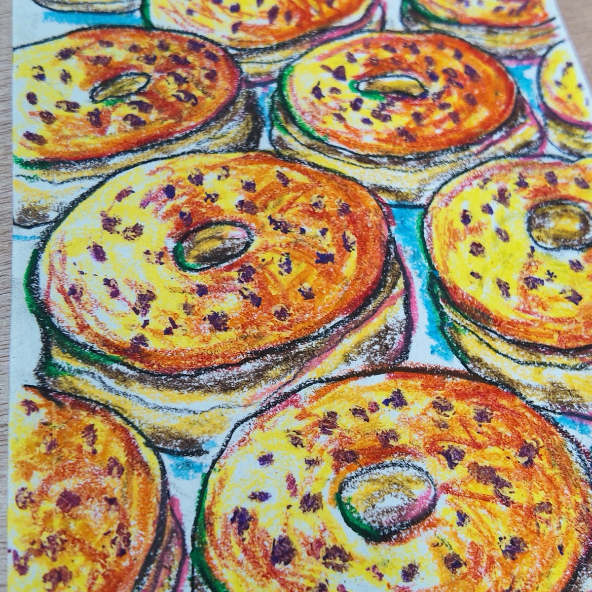 Drawing Oil Pastel on Paper "Yellow Raised"