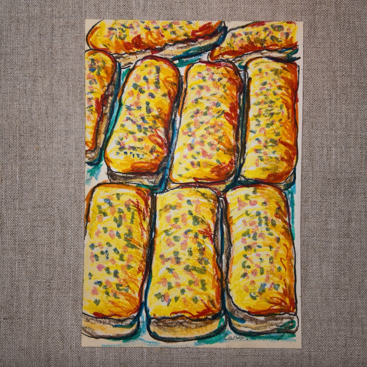Drawing Oil Pastel on Paper "Donut Bar Yellow"