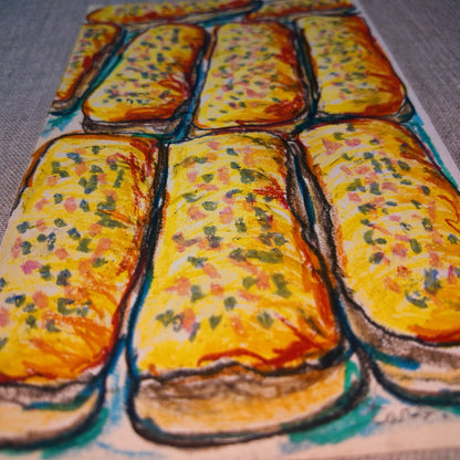 Drawing Oil Pastel on Paper "Donut Bar Yellow"