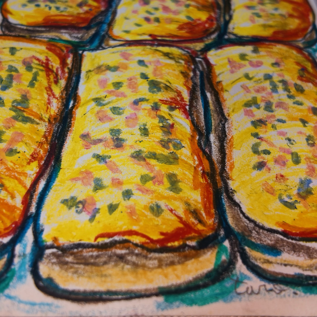 Drawing Oil Pastel on Paper "Donut Bar Yellow"