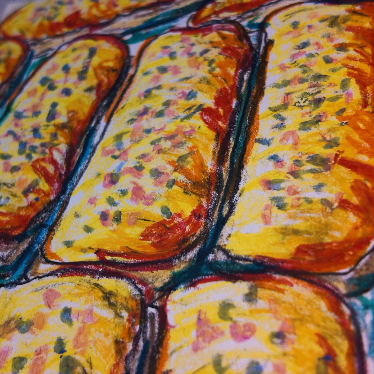 Drawing Oil Pastel on Paper "Donut Bar Yellow"