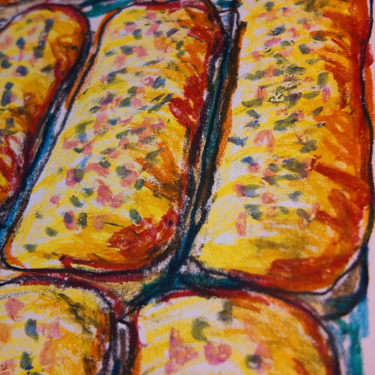 Drawing Oil Pastel on Paper "Donut Bar Yellow"