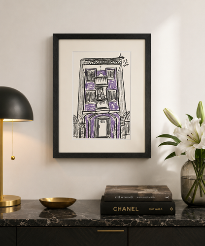 Drawing Artwork "Purple Street Snap" Pencil and Oil Pastel