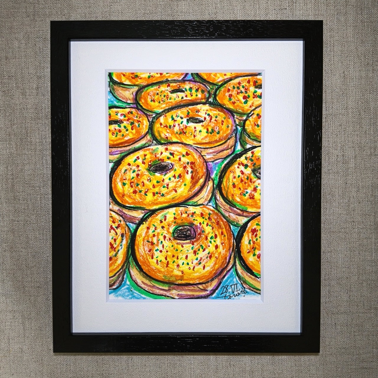Drawing Oil Pastel on Paper "Infinity Donut (YR)"  Framed